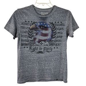 JNCO 85 Crown Women's T-Shirt Sz L Heather Gray Party Eagle US Flag Short Sleeve